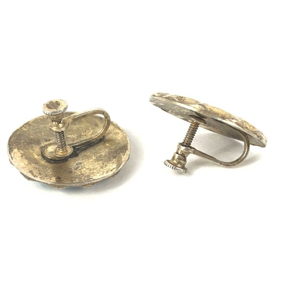 Screwback Enamel Button Earrings Sterling Silver 925 Hand Painted Flower Rose - Picture 3 of 3